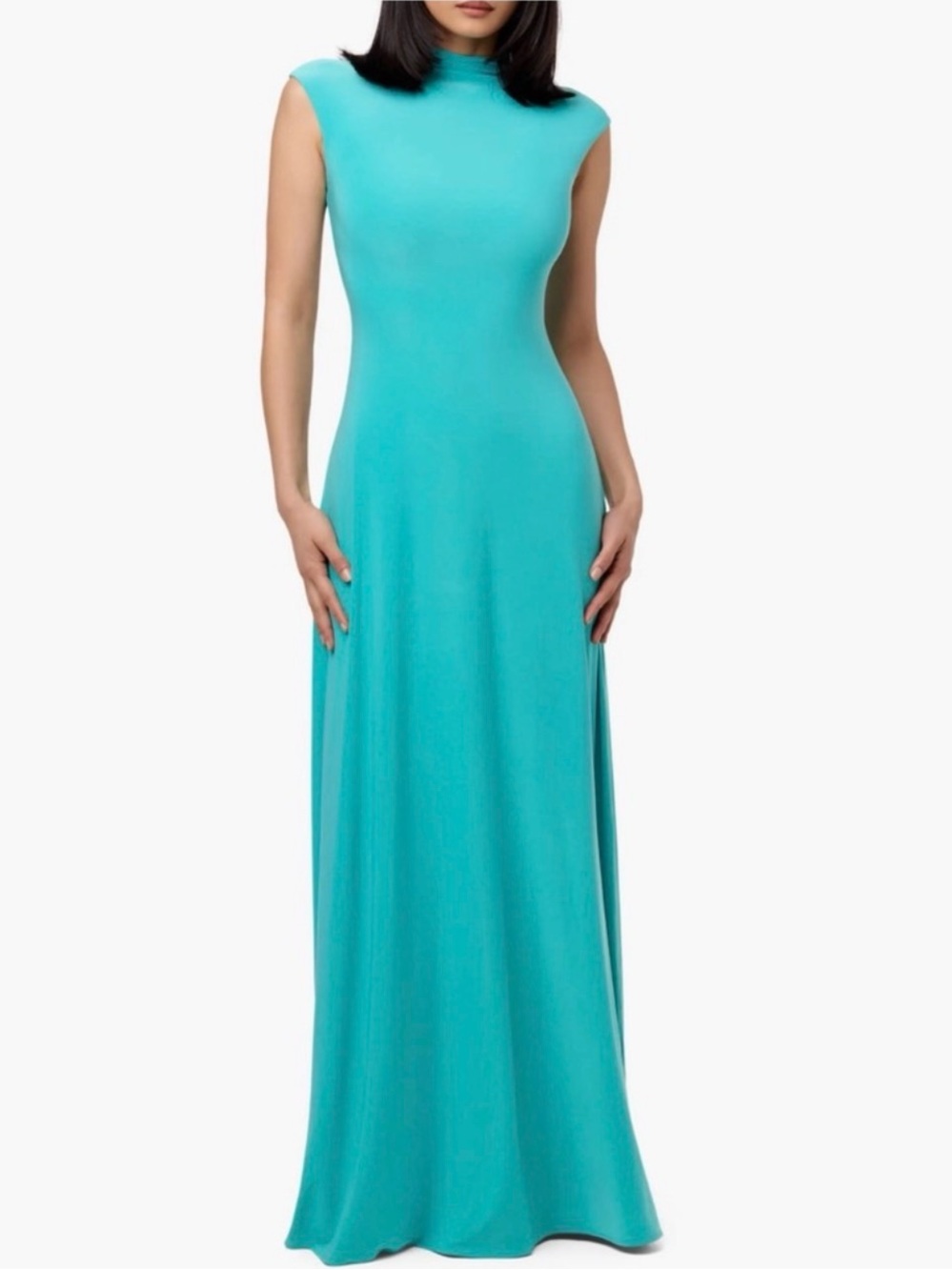 naked wardrobe Turquoise Mock-Neck Sleeveless Maxi Dress